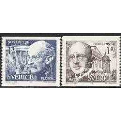 2 عدد تمبر برندگان جایزه نوبل 1918 - پلانک و هاربر - سوئد 1978