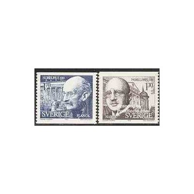 2 عدد تمبر برندگان جایزه نوبل 1918 - پلانک و هاربر - سوئد 1978