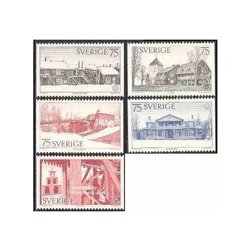 5 عدد تمبر میراث معماری اروپا - سوئد 1975