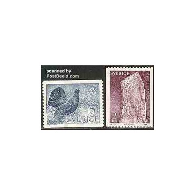 2 عدد تمبر سری پستی - قرقاول - سوئد 1975
