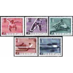 5 عدد تمبر مسابقات جهانی قهرمانی هاکی روی یخ - یوگوسلاوی 1966
