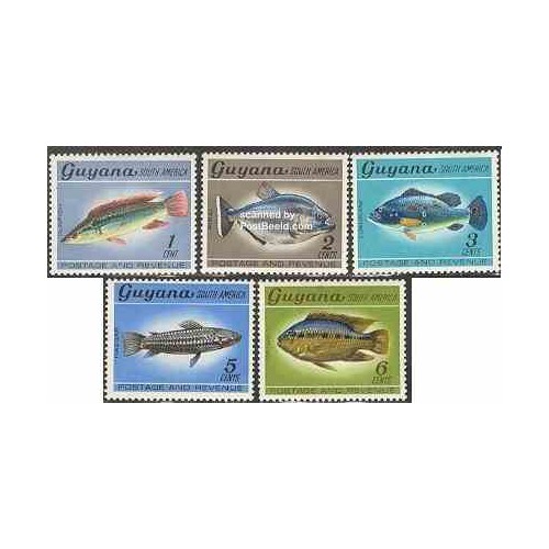5 عدد تمبر ماهیها - گویانا 1968