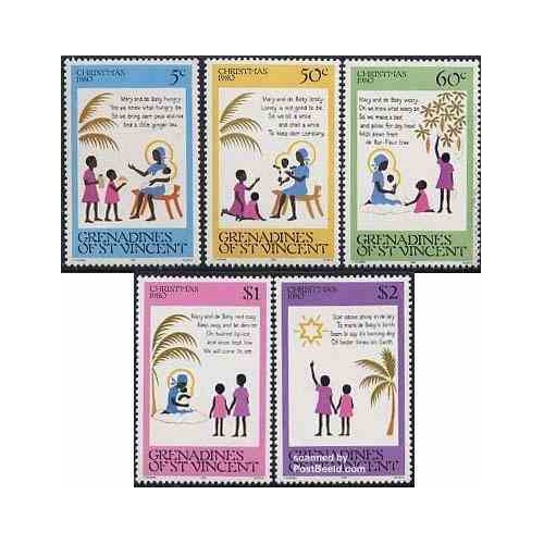 5 عدد تمبر کریستمس  - سنت وینسنت 1980