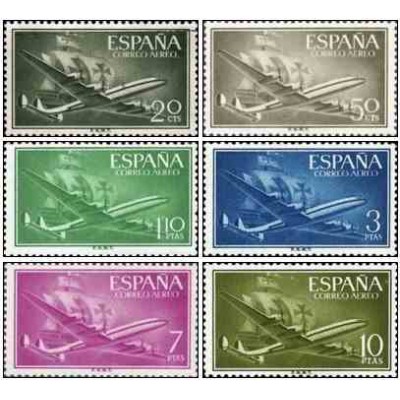 6 عدد  تمبر سری پستی - هوائی - اسپانیا 1956