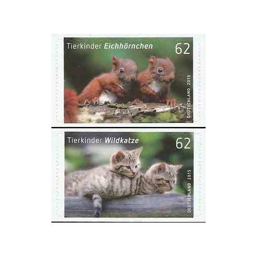 2 عدد  تمبر بچه حیوانات - خودچسب - آلمان 2015