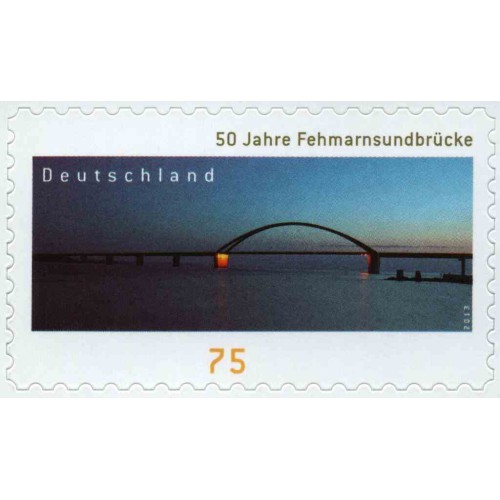 1 عدد  تمبر پنجاهمین سالگرد پل Fehmarnsund - خودچسب - آلمان 2013