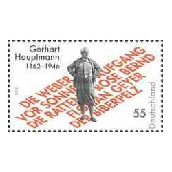 1 عدد  تمبر صد و پنجاهمین سالگرد تولد گرهارت هاپتمن - رمان نویس - آلمان 2012