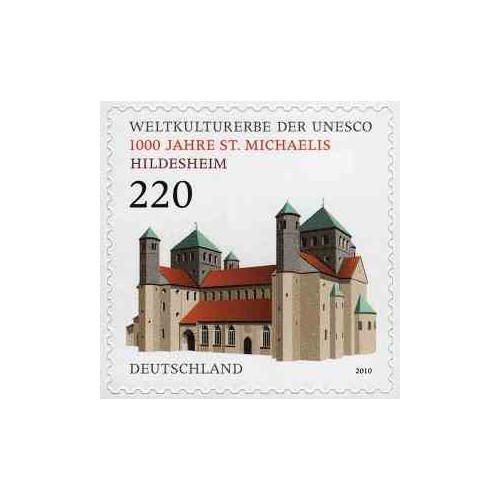 1 عدد  تمبر میراث جهانی یونسکو - کلیسای سنت مایکلیس، هیلدسهایم - خودچسب - جمهوری فدرال آلمان 2010
