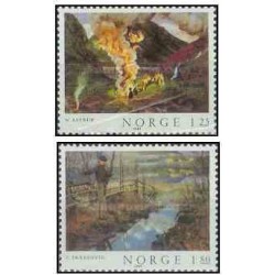 2 عدد  تمبر تابلو نقاشی  - نروژ 1980