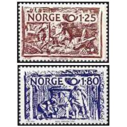 2 عدد  تمبر نسخه نوردیک - هنر تزئینی قدیمی  - نروژ 1980