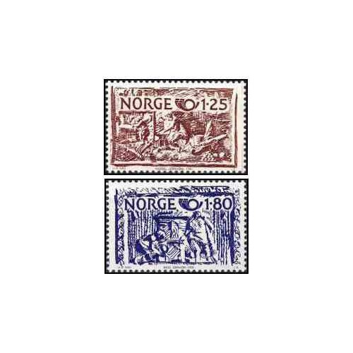 2 عدد تمبر نسخه نوردیک - هنر تزئینی قدیمی - نروژ 1980 2 عدد تمبر نسخه نوردیک - هنر تزئینی قدیمی - نروژ 1980