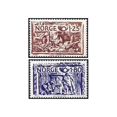 2 عدد  تمبر نسخه نوردیک - هنر تزئینی قدیمی  - نروژ 1980