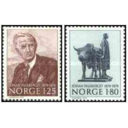 2 عدد  تمبر صدمین سالگرد تولد نویسنده یوهان فالکبرگ  - نروژ 1979