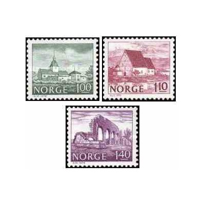 3 عدد  تمبر سری پستی - ساختمان ها  - نروژ 1978