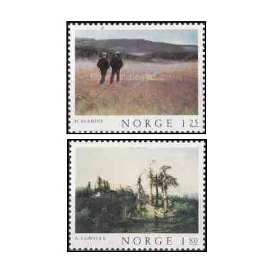2 عدد  تمبر تابلو نقاشی  - نروژ 1977