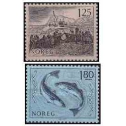 2 عدد  تمبر صنعت ماهیگیری  - نروژ 1977