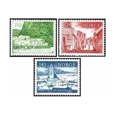 3 عدد  تمبر سال حفاظت از ساختمان های اروپایی - نروژ 1975