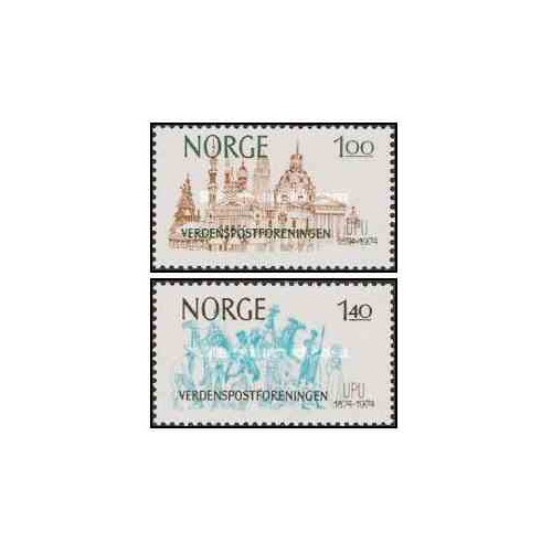 2 عدد  تمبر صدمین سالگرد تاسیس اتحادیه جهانی پست - نروژ 1974