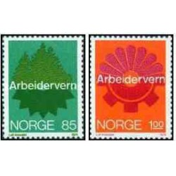2 عدد  تمبر حمایت از کارگران - نروژ 1974