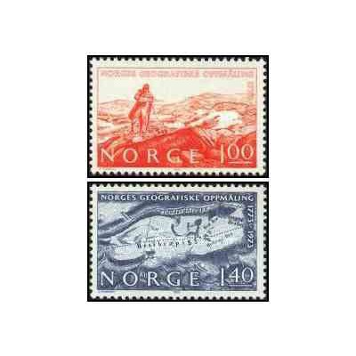 2 عدد  تمبر دویستمین سالگرد تأسیس اندازه گیری جغرافیایی نروژ - نروژ 1973