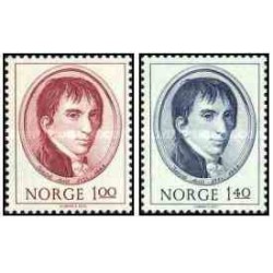 2 عدد  تمبر دویستمین سالگرد تولد یعقوب آل - مورخ و سیاستمدار - نروژ 1973