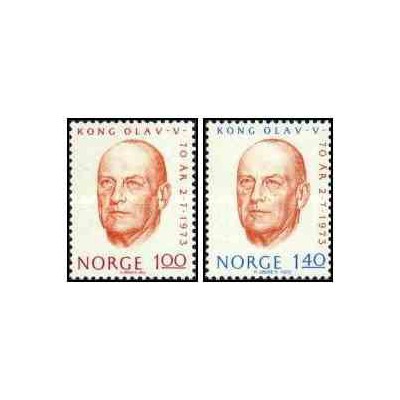 2 عدد  تمبر هفتادمین سالگرد تولد پادشاه اولاف پنجم - نروژ 1973