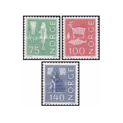 3 عدد  تمبر سری پستی - رقم های جدید - نروژ 1973