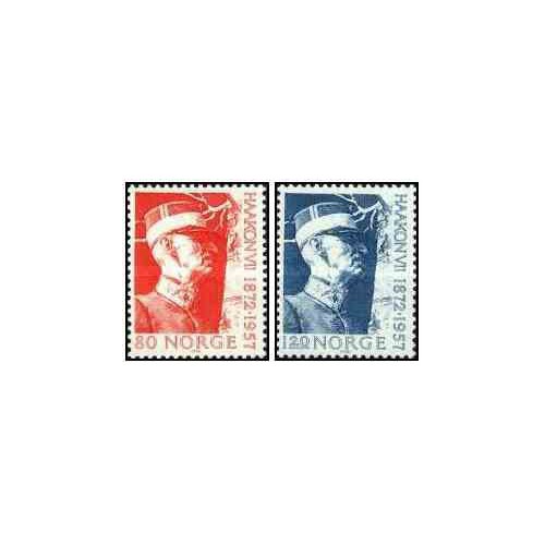 2 عدد  تمبر صدمین سالگرد تولد هاکون هفتم - نروژ 1972 قیمت 3.29 دلار