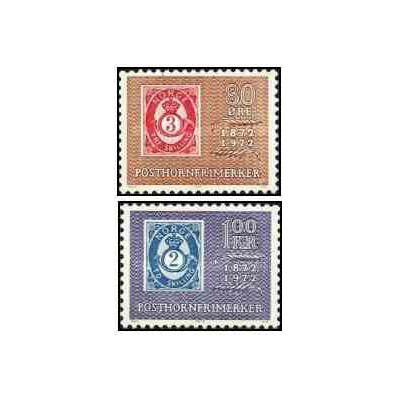 2 عدد  تمبر صدمین سالگرد اولین تمبر شیپور پستی - نروژ 1972
