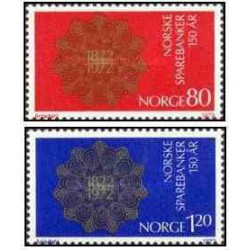 2 عدد  تمبر صد و پنجاهمین سالگرد تاسیس بانک های پس انداز نروژ - نروژ 1972