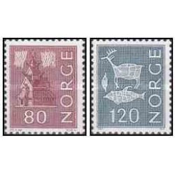 2 عدد  تمبر سری پستی - رقم های جدید - نروژ 1972