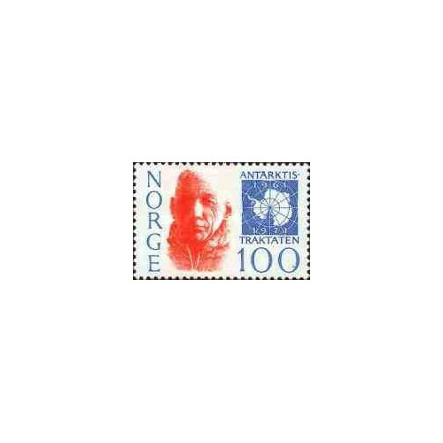 1 عدد  تمبر دهمین سالگرد پیمان قطب جنوب - نروژ 1971