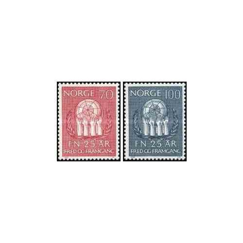 2 عدد  تمبر بیست و پنجمین سالگرد تاسیس سازمان ملل - نروژ 1970 قیمت 3.3 دلار