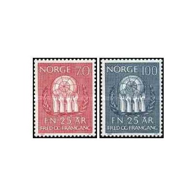 2 عدد  تمبر بیست و پنجمین سالگرد تاسیس سازمان ملل - نروژ 1970 قیمت 3.3 دلار