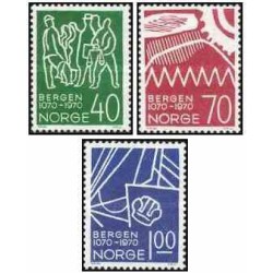 3 عدد  تمبر ۹۰۰مین سالگرد برگن - نروژ 1970 قیمت 4.94 دلار