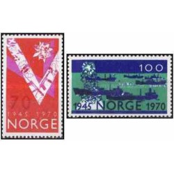 2 عدد  تمبر بیست و پنجمین سالگرد آزادی - نروژ 1970 قیمت 3.3 دلار