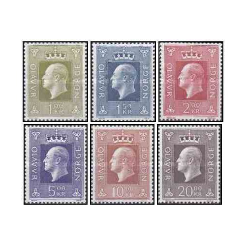 6 عدد  تمبر سری پستی - پادشاه اولاف پنجم - نروژ 1969 قیمت 13.2 دلار