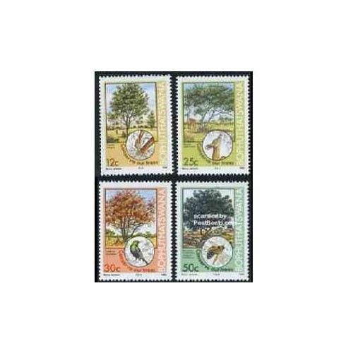4 عدد تمبر درختان و حیوانات - بوتسوانا - آفریقای جنوبی  1985