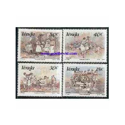 4 عدد تمبر تابلو نقاشی - رقصهای سنتی  - وندا - آفریقای جنوبی 1989 