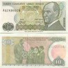 اسکناس 10 لیر - ترکیه 1970 در وانرمارک ابروی اتاتورک پر پشت