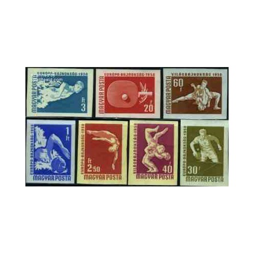 7 عدد تمبر ورزشی بیدندانه - مجارستان 1958