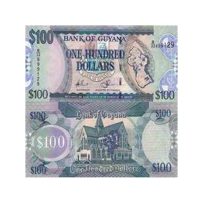 اسکناس 100 دلار - گویانا 2012  فیلیگران طوطی و عدد