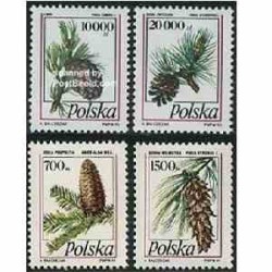 4 عدد تمبر سری پستی درختان - لهستان 91-1993 