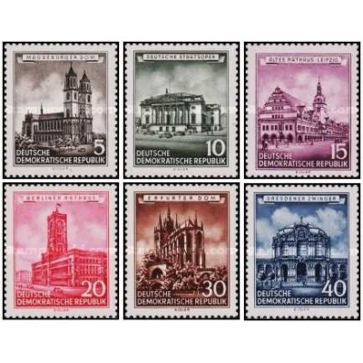 6 عدد تمبر ساختمان ها - جمهوری دموکراتیک آلمان 1955 قیمت 21.4 دلار