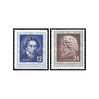 2 عدد تمبر صد و بیست و پنجمین سالگرد مرگ بتهوون - جمهوری دموکراتیک آلمان 1952 قیمت 7 دلار