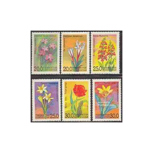 6 عدد تمبر گلها -  ازبکستان 1993 