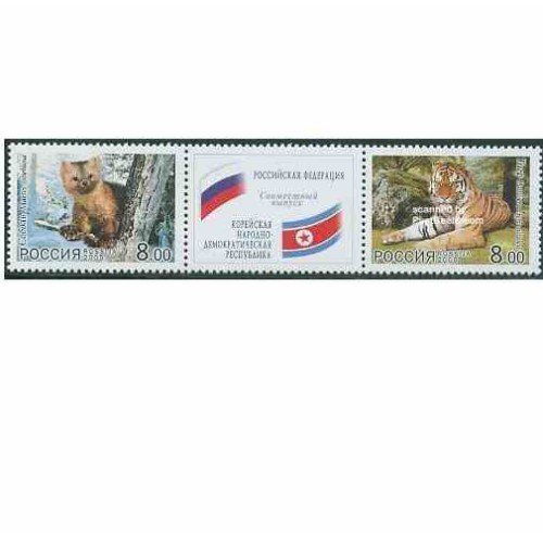 2 عدد تمبر ببر و حیوانات - تمبر مشترک با کره شمالی - روسیه 2005
