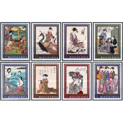 8 عدد تمبر نقاشی های ژاپنی - مجارستان 1971