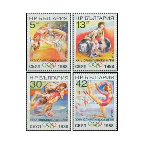 4 عدد تمبر بازی های المپیک - سئول 1988 -بلغارستان 1988