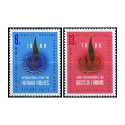 2 عدد تمبر سال حقوق بشر - نیویورک سازمان ملل 1968